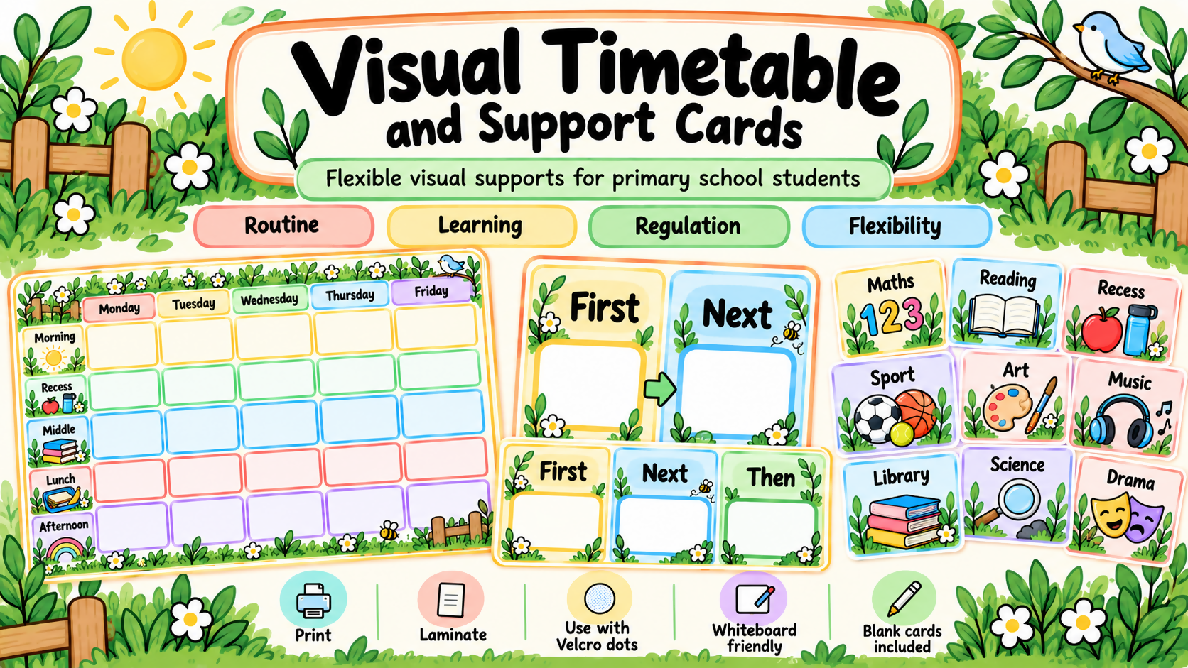 Garden Visual Timetable & Support Cards | Primary Visual Supports