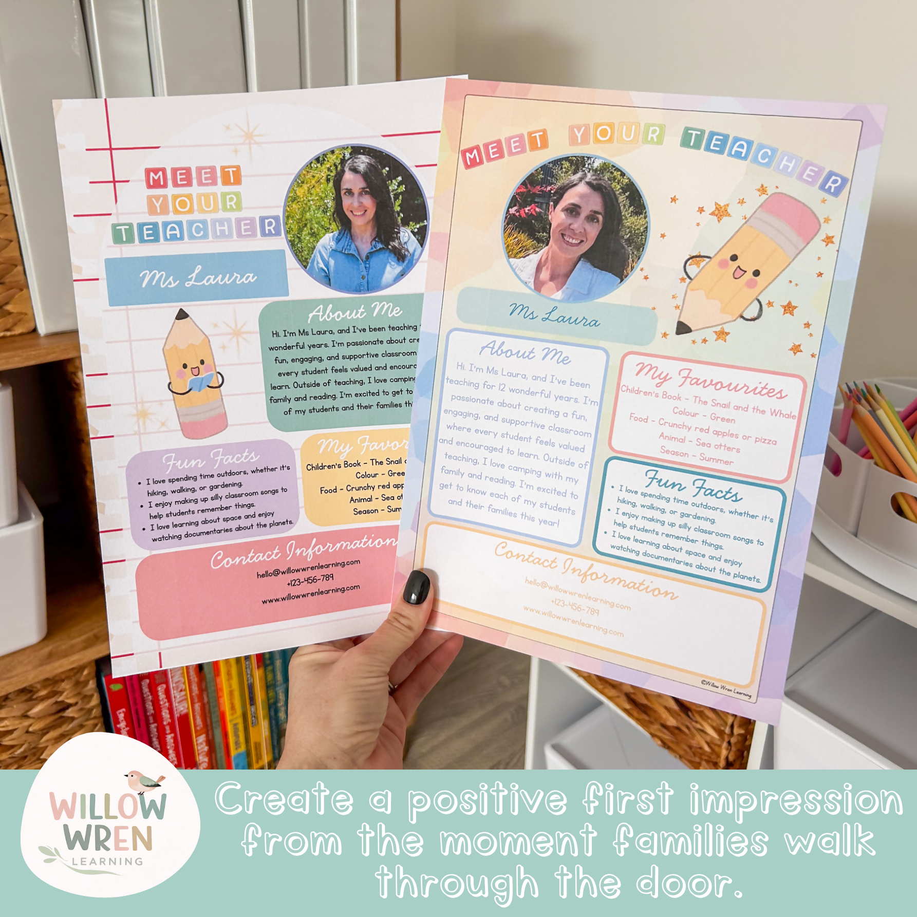 Rainbow Pencils Meet the Teacher | Editable Back to School Classroom Decor