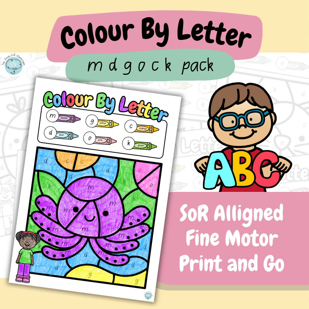 Colour by Letter - satpinmdgockeurbhfljvwxyz | Letter Recognition | Print & Go