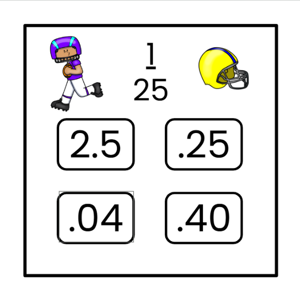 Football-Themed Fractions/Decimals/Percentages Conversion Slide Game - Power Point & Google Slides