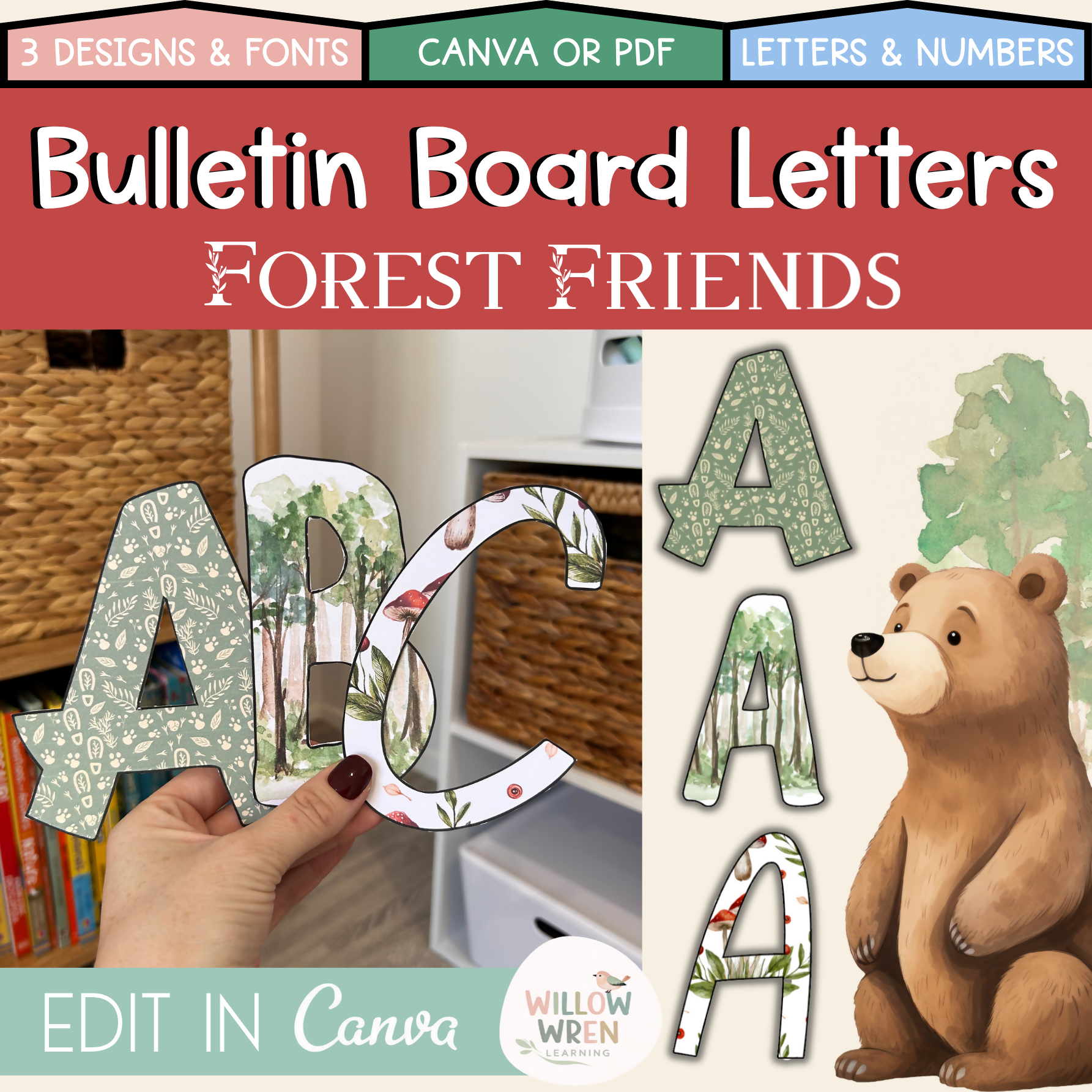 Forest Friends Bulletin Board Letters | Editable Lettering Pack Decor Woodlands
