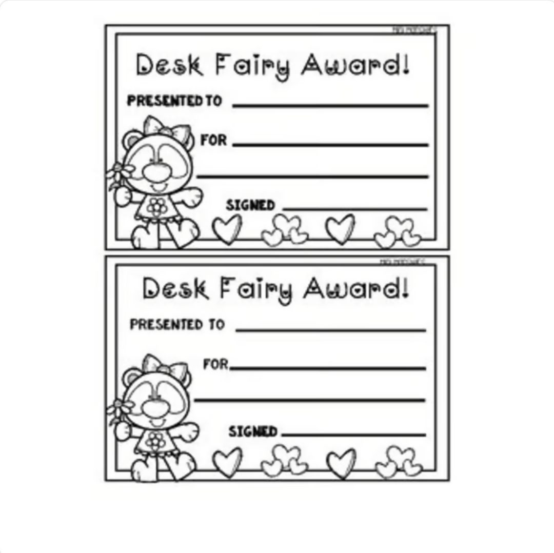 Desk Fairy Notes for Encouraging Positive Behaviour and Organised Desks