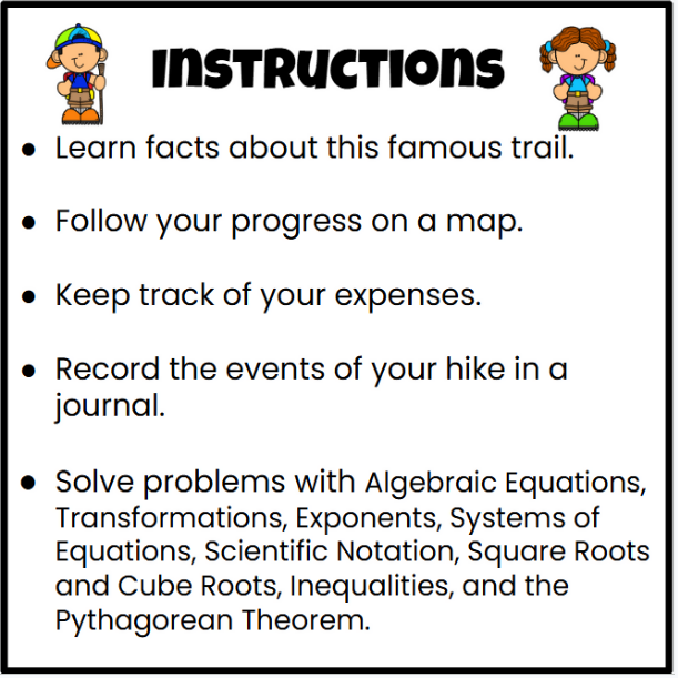 8th Grade Math Review Project PBL- Hike The Pacific Crest Trail - Google Slides and Power Point