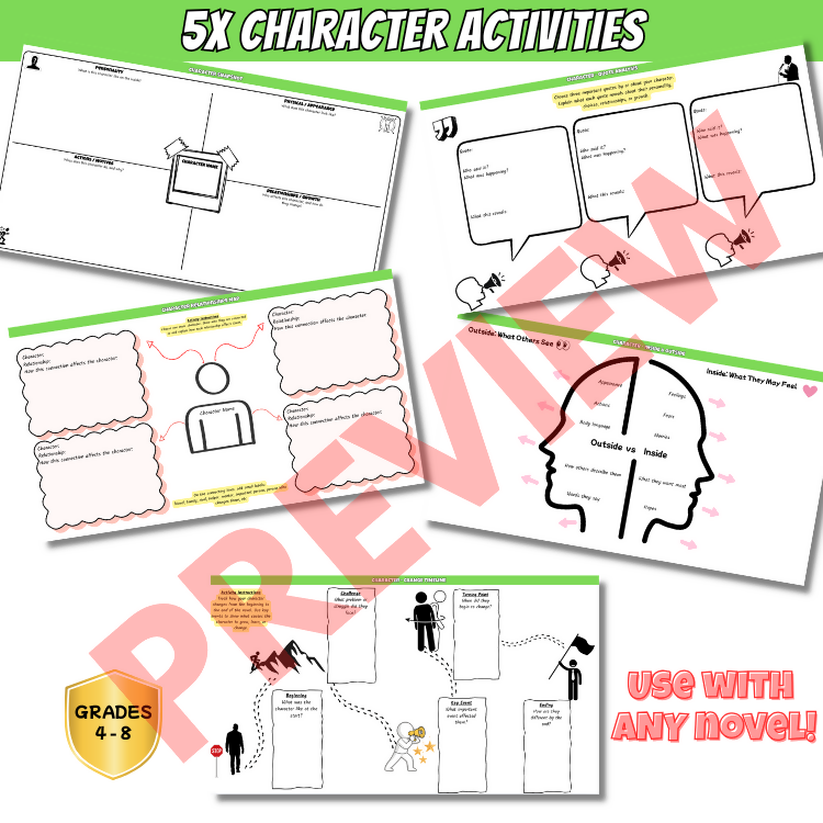 Any Book Novel Study Activities | Reading, Writing, Character & Vocabulary Activities | Years 4–8 | PDF