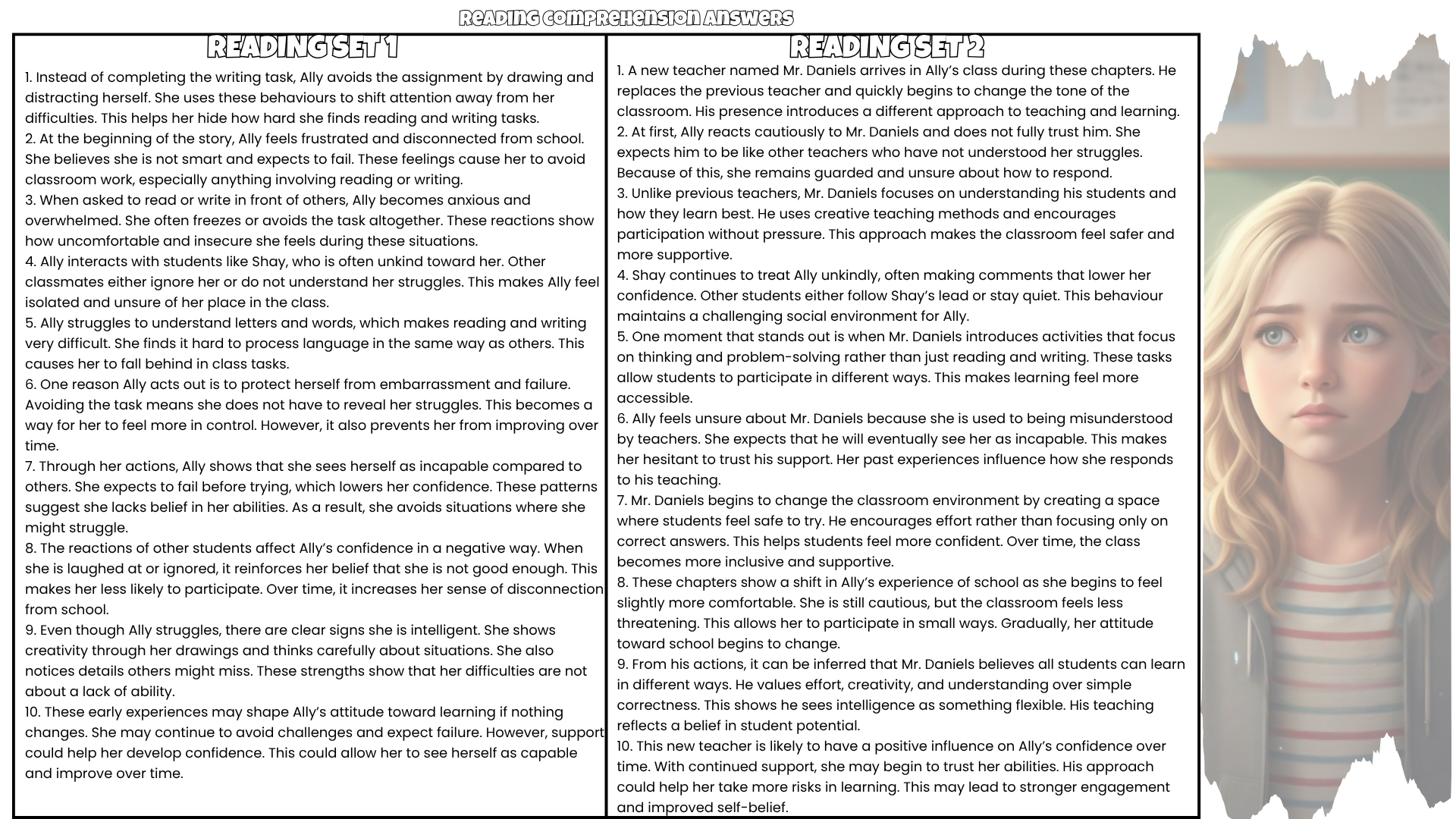 Fish in a Tree Comprehension Questions and Answer Key PDF | Lynda Mullaly Hunt Novel Worksheets for Grades 4–6