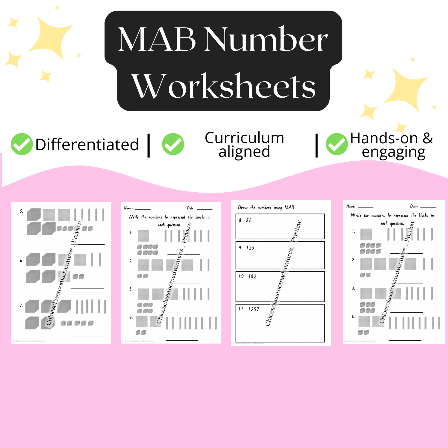 MAB Block Worksheets (Counting & Representing Numbers) | Maths Worksheet | Maths Addition | Year 1-2