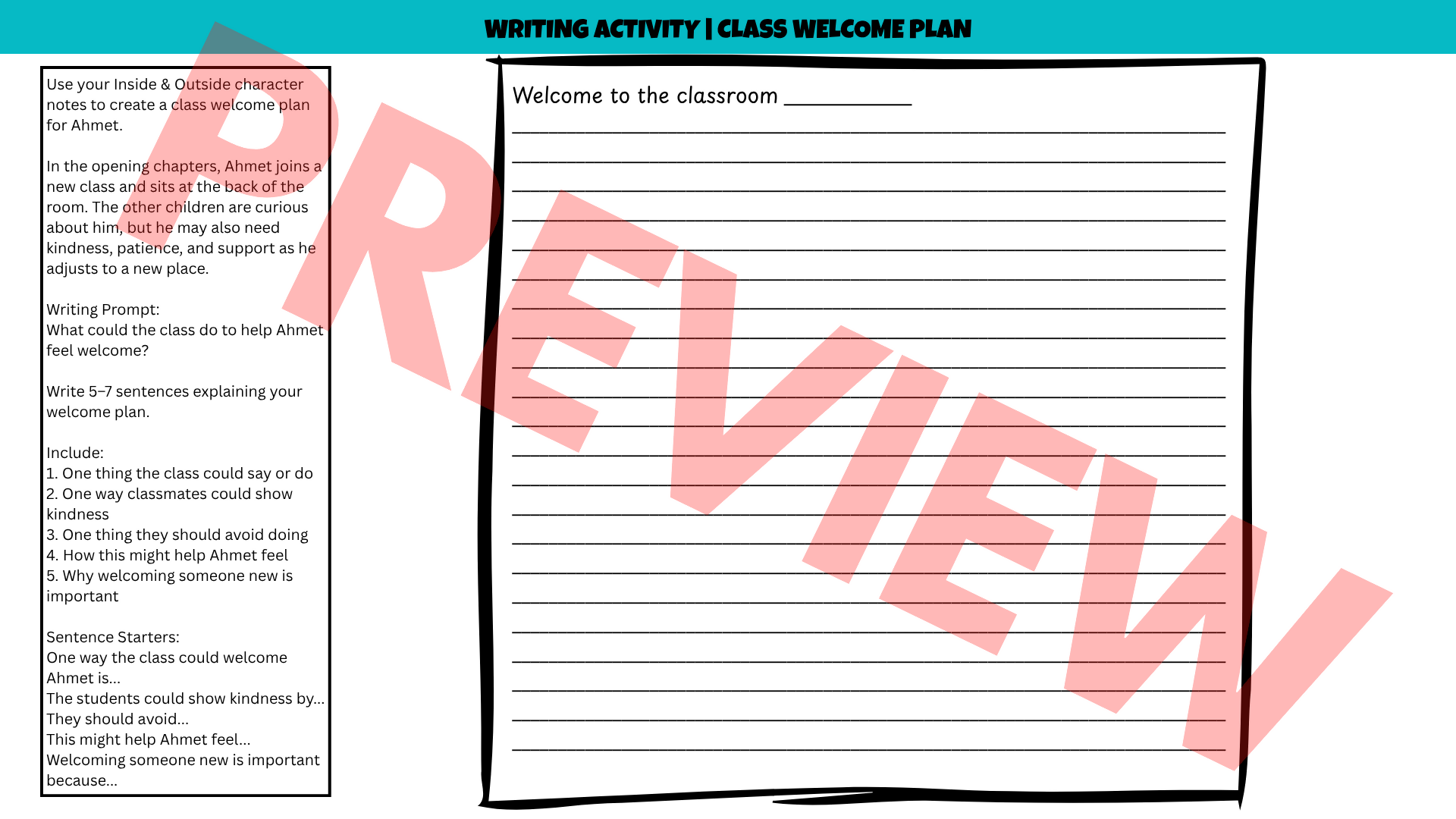 The Boy at the Back of the Class No-Prep Sub Plan | Novel Study Literacy Lesson | Years 4–6 PDF | Reading Comprehension, Word Detective Vocabulary, Character Analysis & Writing