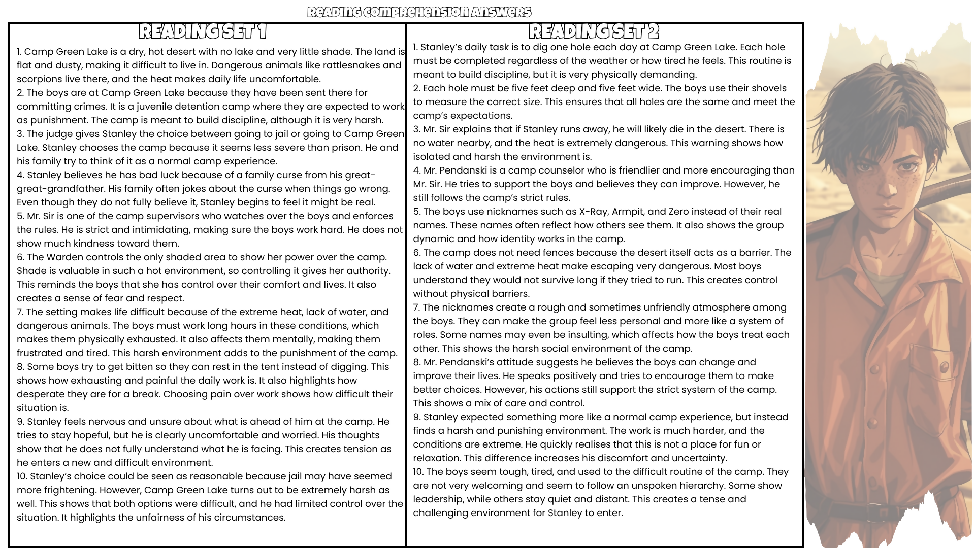 Holes Comprehension Questions and Answer Key PDF | Louis Sachar Novel Worksheets for Grades 4–6