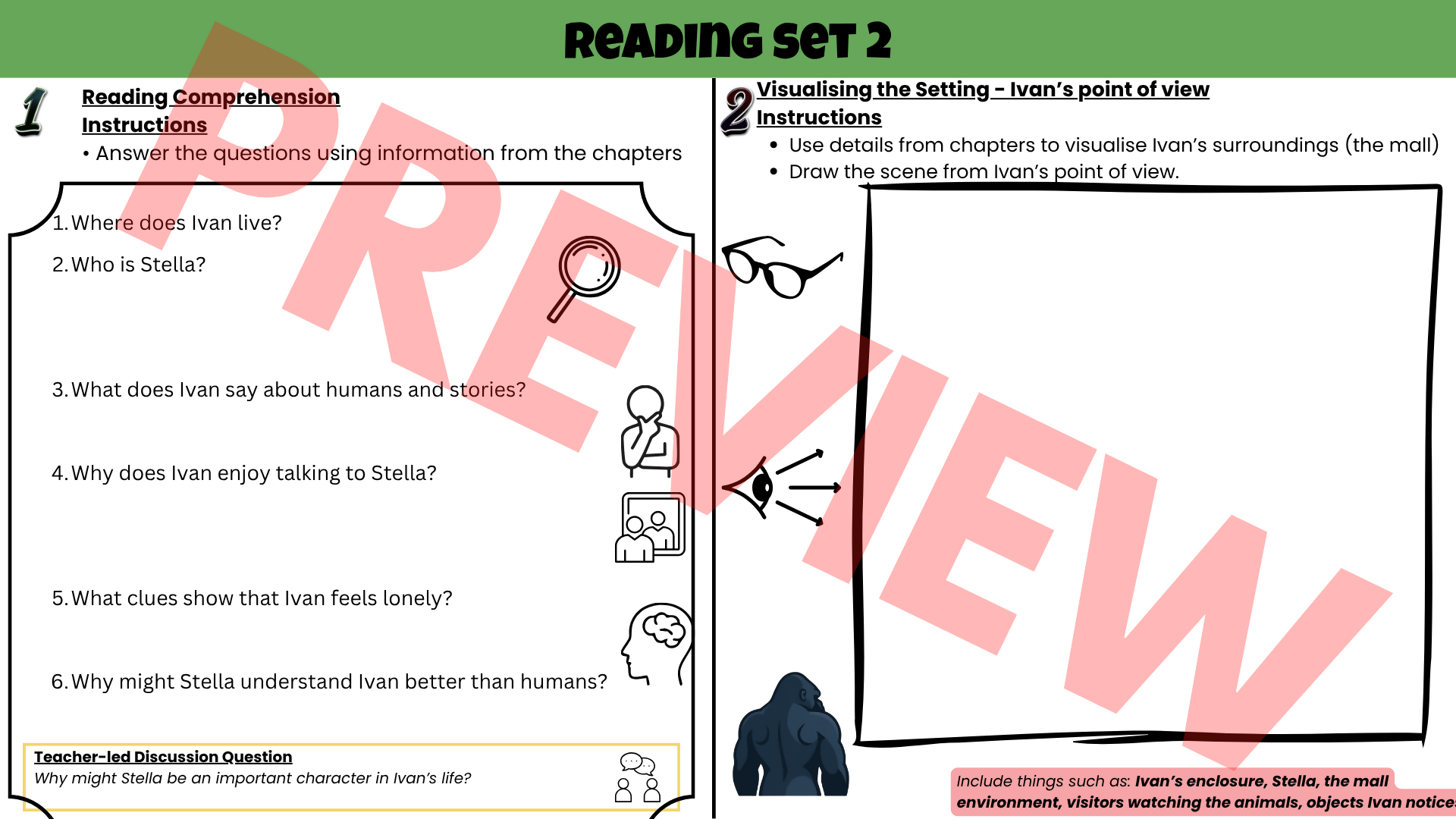 The One and Only Ivan Novel Study Unit | Comprehension Questions, Vocabulary & Activities | Grades 3–6