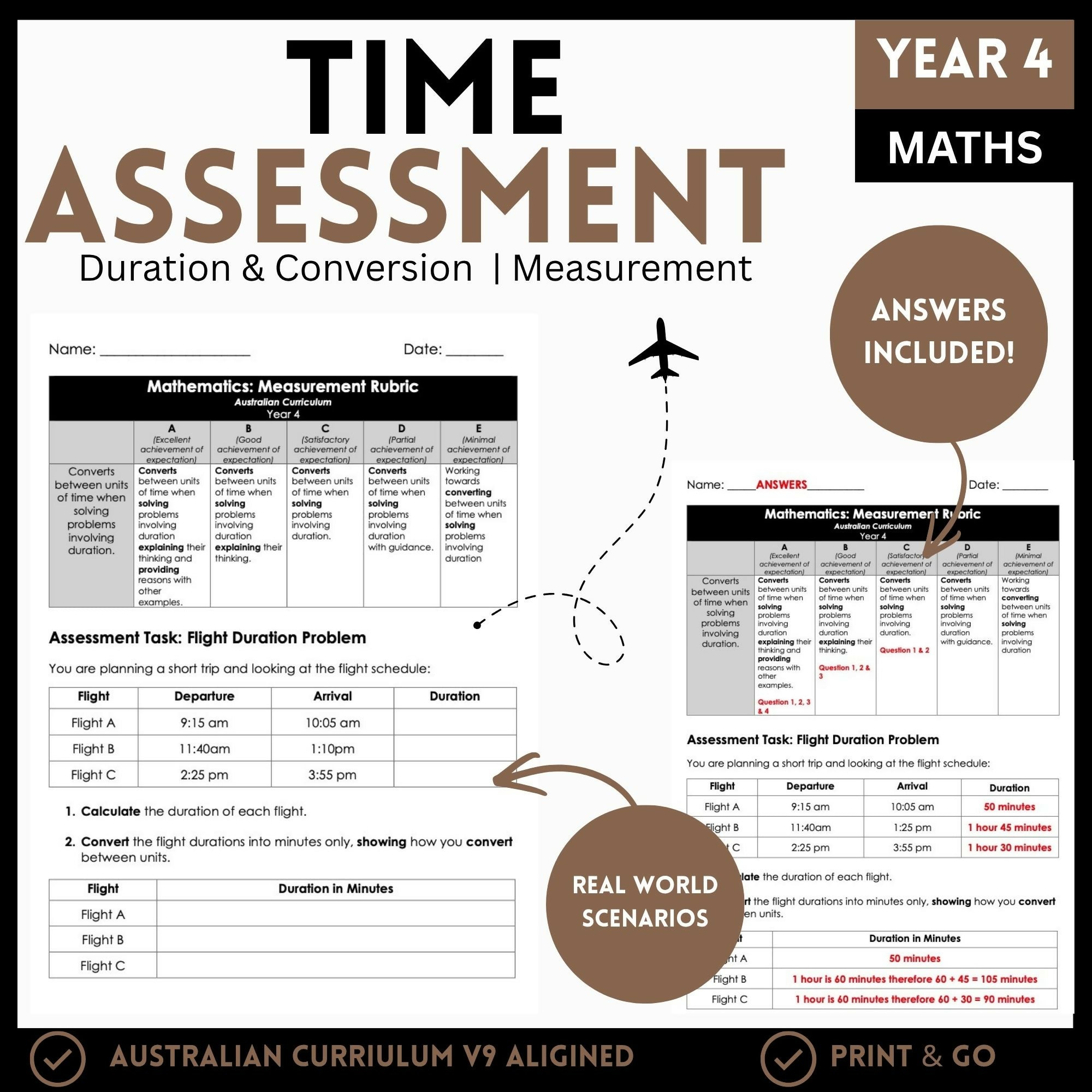 Year 4 Maths Time Assessment | Duration & Conversion | Australian Curriculum V9